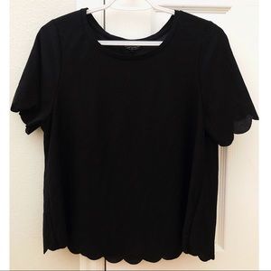 Topshop short tulip sleeve tulip trimmed black top